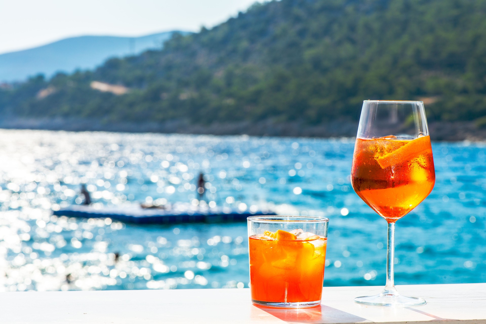 Close-Up of Margarita Cocktails with a Sea View